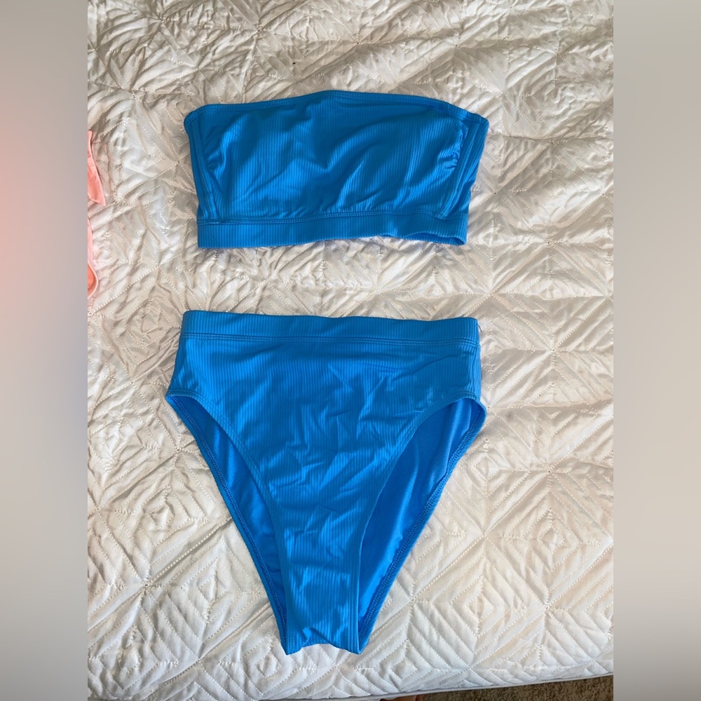 high waisted blue bikini